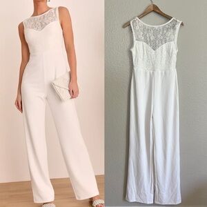 NWOT Romantic Inclinations White Lace Backless Wide-Leg Jumpsuit